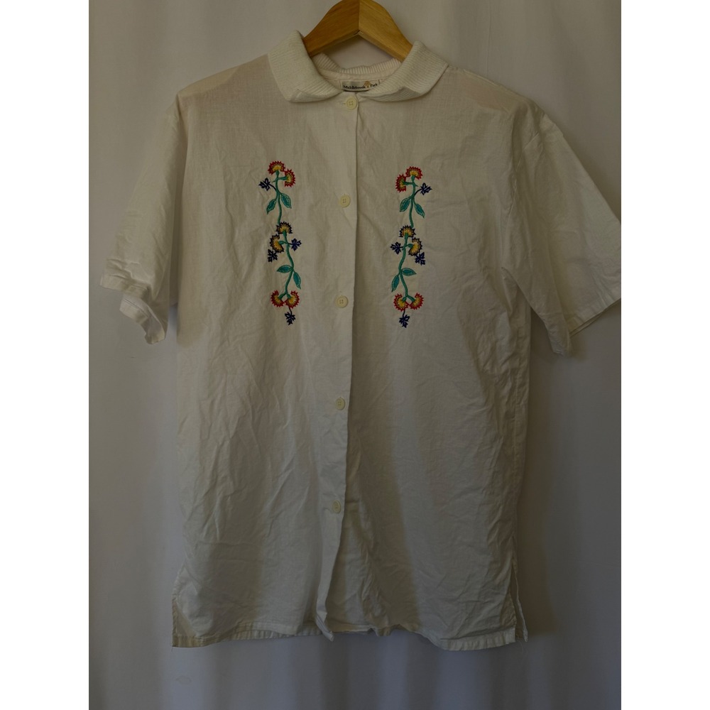 Middlebrook Park Womens White Floral Embroidered Short‎ Sleeve Button Down Shirt